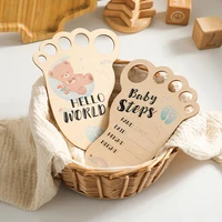 Baby Footprint Photography Prop Wooden Milestone Card Newborn Growth Commemoration Hello World Props photography Accessories 1