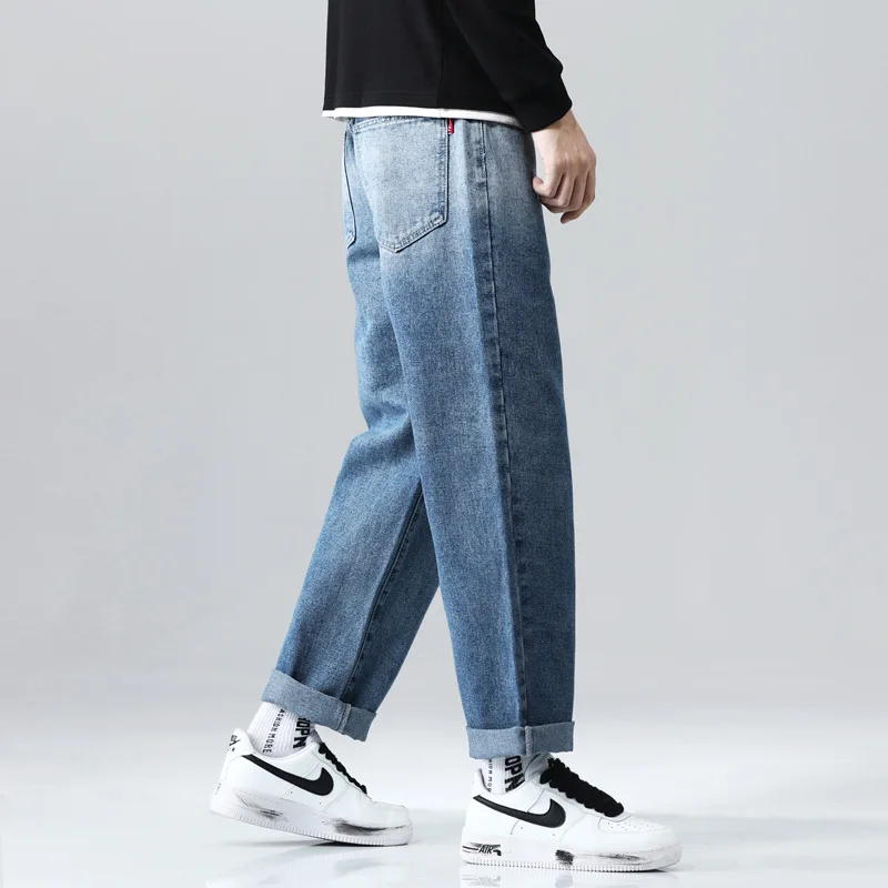 Men's Jeans Wide Leg Denim Cargo Loose Waist Trousers Straight Baggy Hip Hop Streetwear Skateboard Neutral Fake Zippers