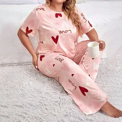 Women's Summer Short Sleeve Pajama Set - Comfortable Home Wear in Plus Size - 5XL (Pink)