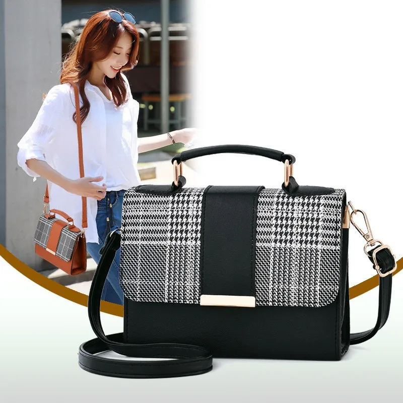 

Korean version of the new fashion casual plaid women's single shoulder oblique cross handbag multi-functional small square bag