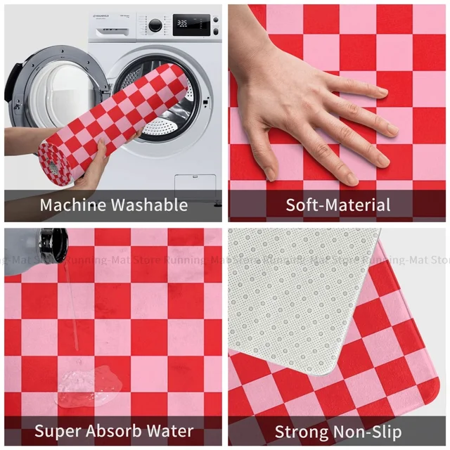 Fürdőszőnyeg Kockás Rózsaszín Piros Ajtó Konyhai Szőnyeg Kültéri Otthoni Dekoráció - Image 3