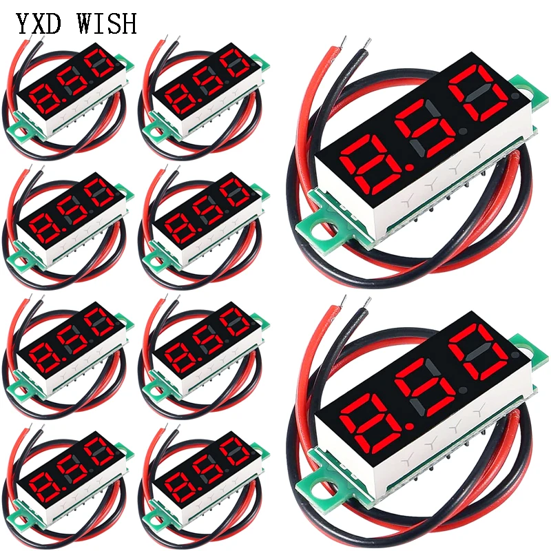 10pcs 0.56 인치 2선 LED 디스플레이 패널 전압계 미니 레드 그린 블루 디지털 DC 4.5V-30V 전압계