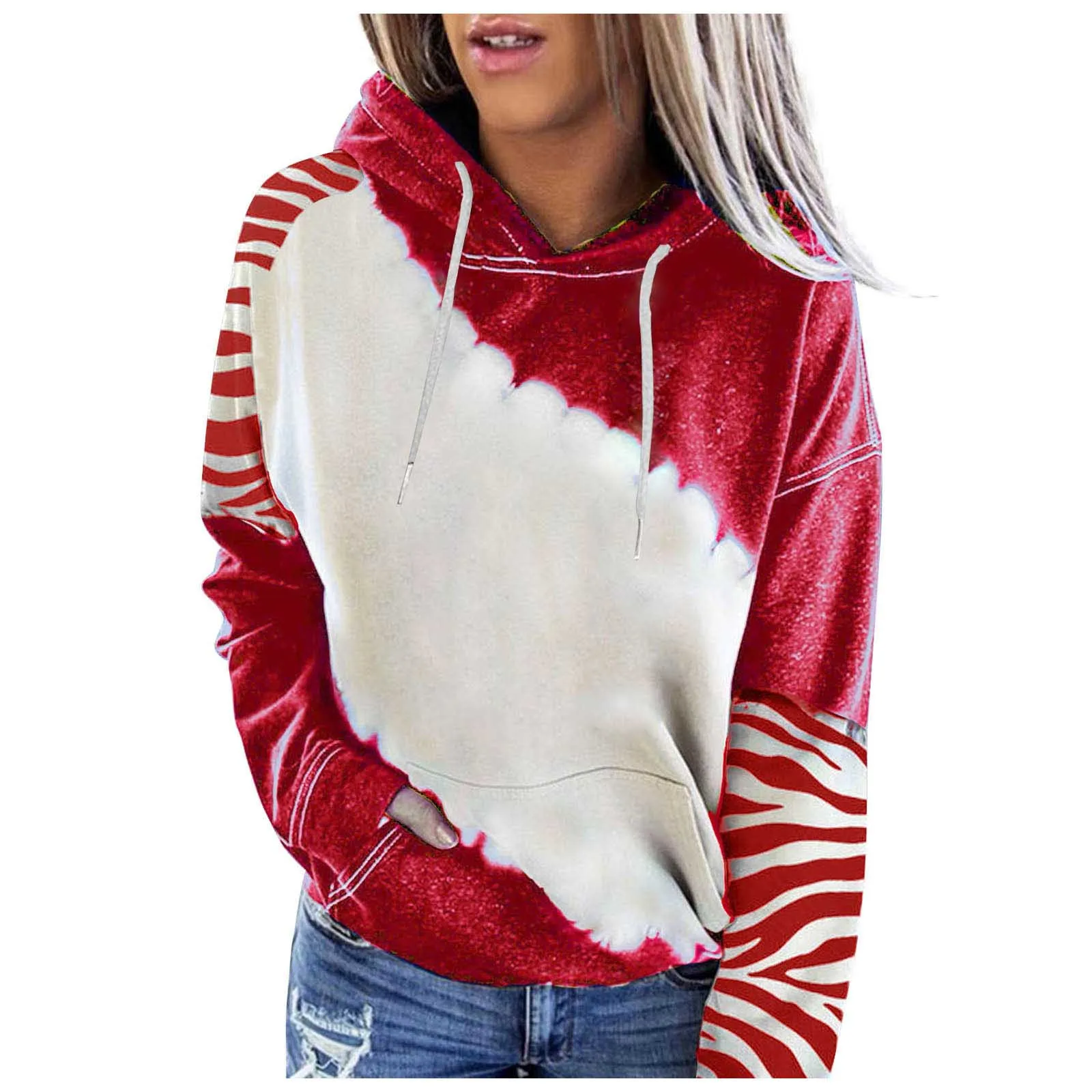 

Women's Fashion Fall And Winter Hoodies Women Long-sleeved Tie-dye Color Blocking Hat Clothes For Women Sweater Roupas Femininas