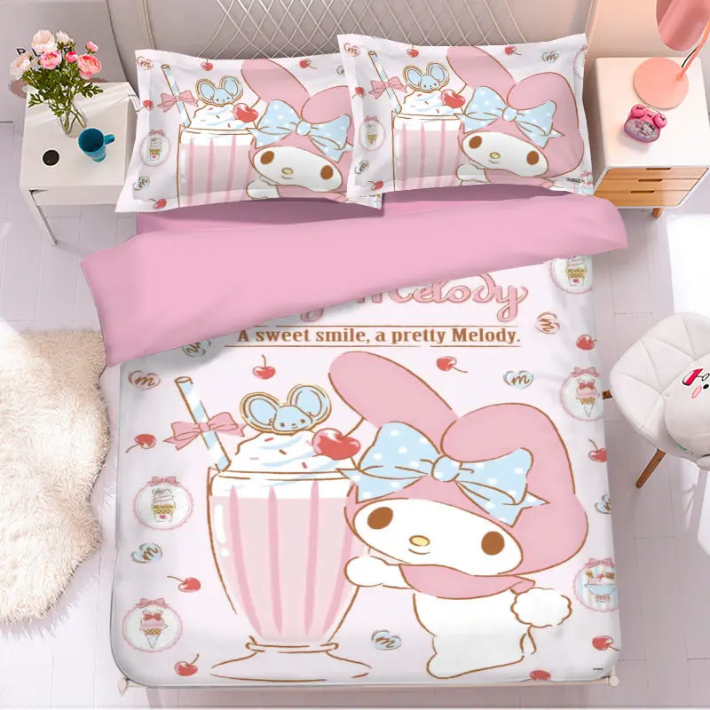 

Cartoon Sanrio bed four-piece princess style cute My melody high-end bed sheets girls dormitory three-piece set bed set