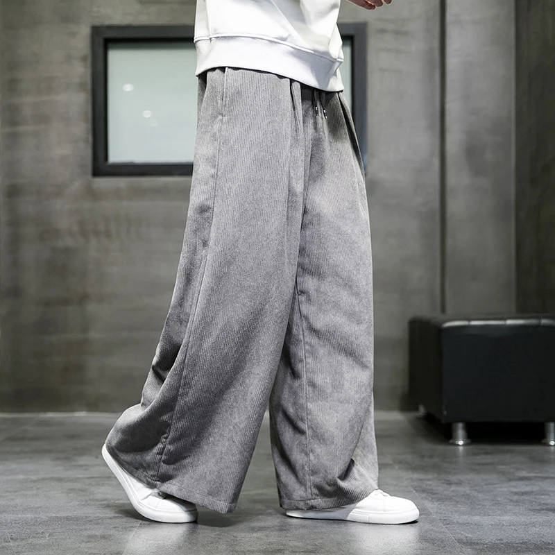Solid Color Men Wide Leg Pants Oversized Vintage Men Clothing Loose Corduroy Casual Pants Male Japanese Harajuku Trousers