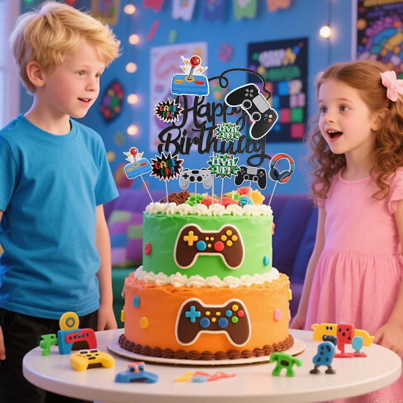 13Pcs/set Video Game Cake Toppers Game On Controllers Cupcake Picks Kids Boy Girl Happy Birthday Party Cake Decoration Supplies