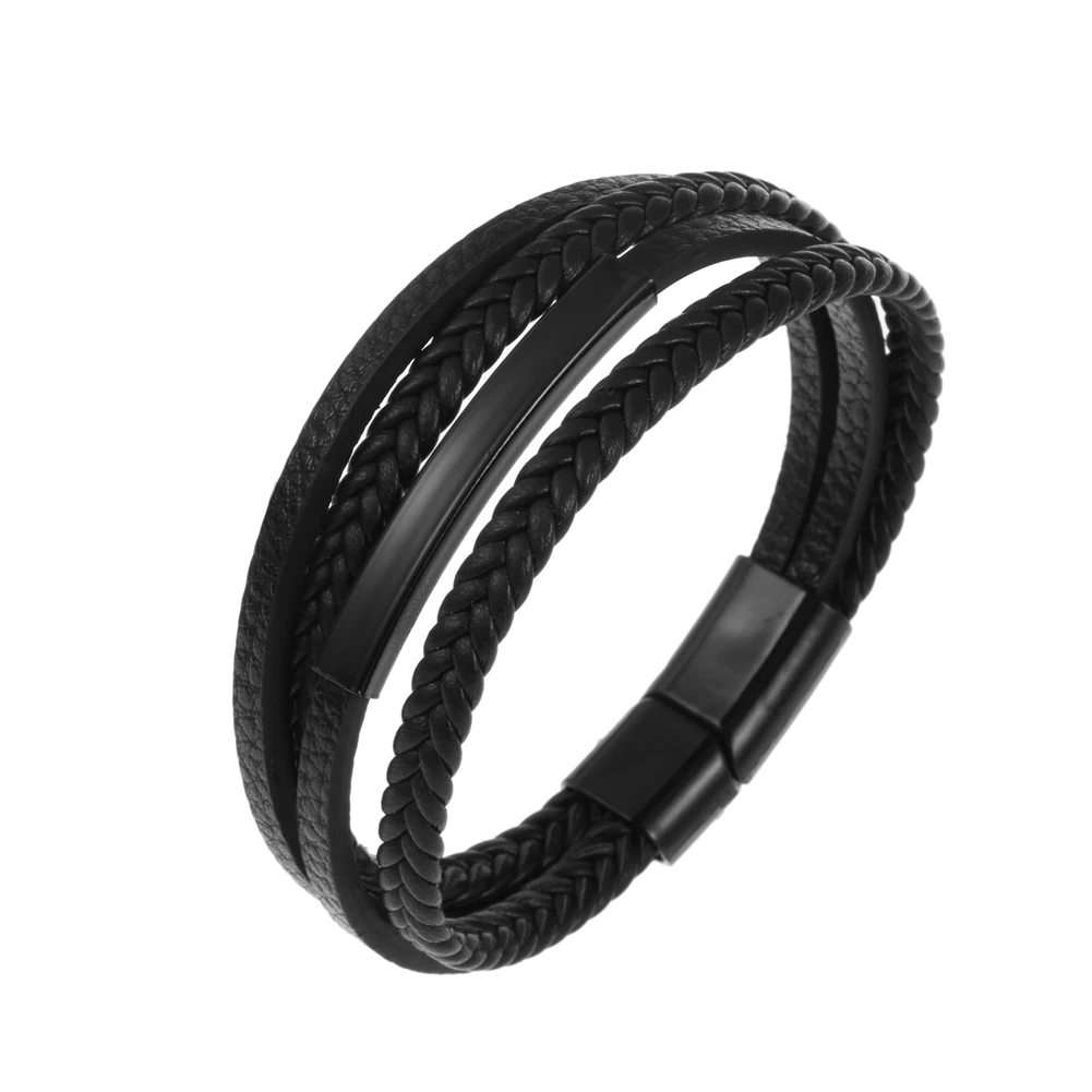 

2023 Charm Jewelry Handmade Weave Leather Smooth Bracelet Men Vintage Cuff Leather Magnet Bracelet Pulsera Hombre