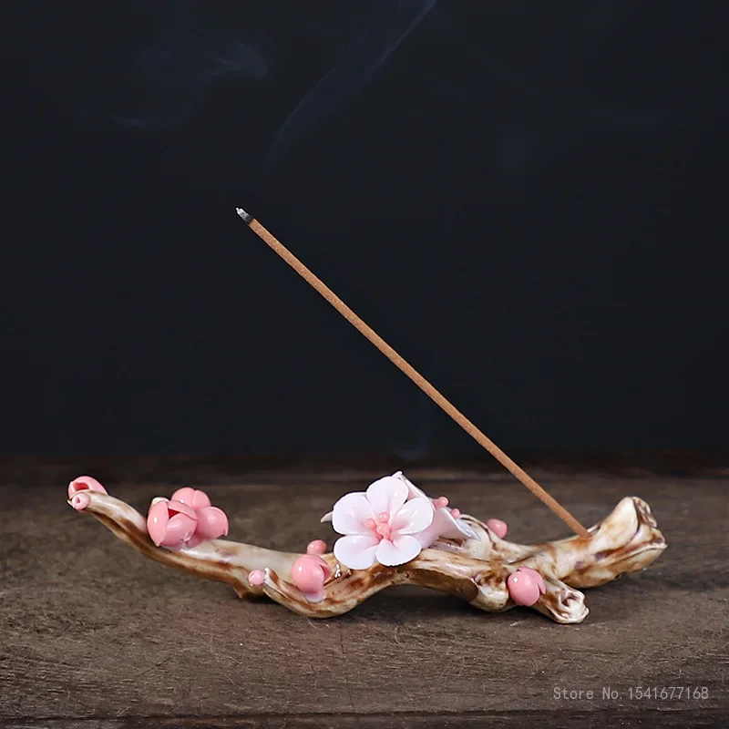 Creative Handmade Flower Kneading Incense Burner, Ceramic Plum Blossom Thread, Indoor Zen Incense Stove Holder, 1Pc