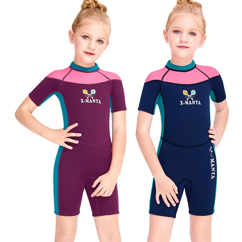 

girls 2.5MM neorpene kids wetsuit shorty rash guard winter warm swimsuit