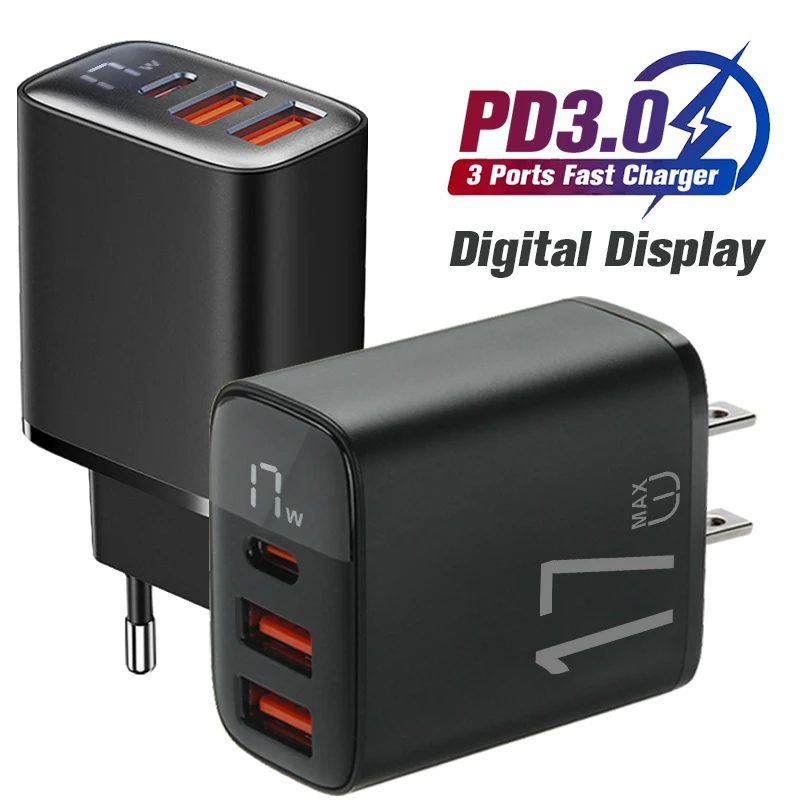 17W USB C Quick Charge PD QC 3.0 Type C Fast Charging For iPhone Samsung Xiaomi redmi Wall Mobile Phone Charger