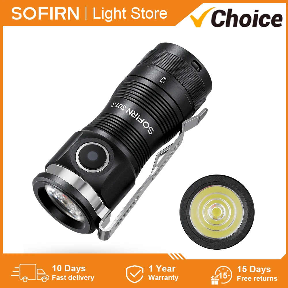  Sofirn SC13 SST40 LED 1300lm Mini Tactical 18350 Flashlight 6000K Keychain Emergency Torch 