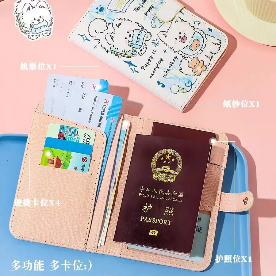 Cute Animal Design Passport Holder & Card Wallet PU Leather Multi-Functional Travel Document Organizer