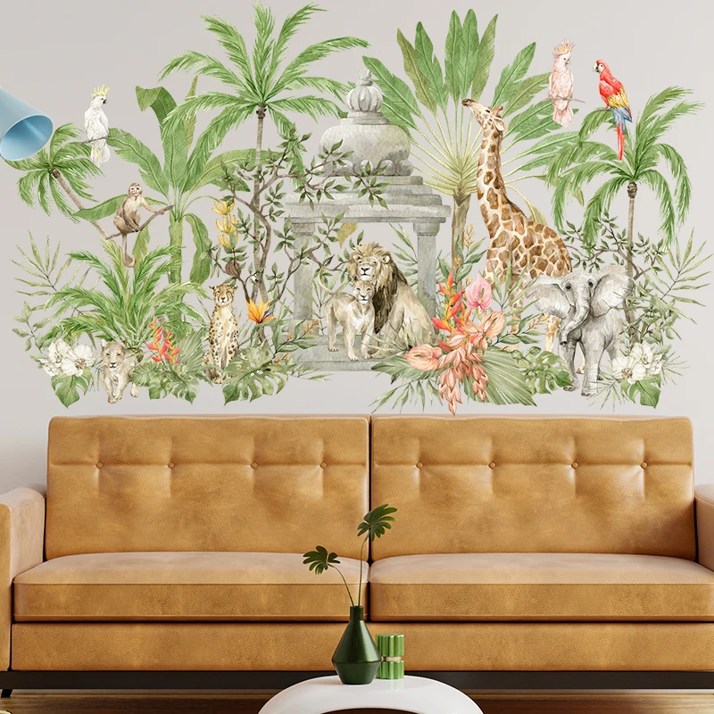 Amaonm Removable 3D Wildlife Wall Sticker – Monkey, Birds, Leopard With Leaves, Peel And Stick Decor - View #2