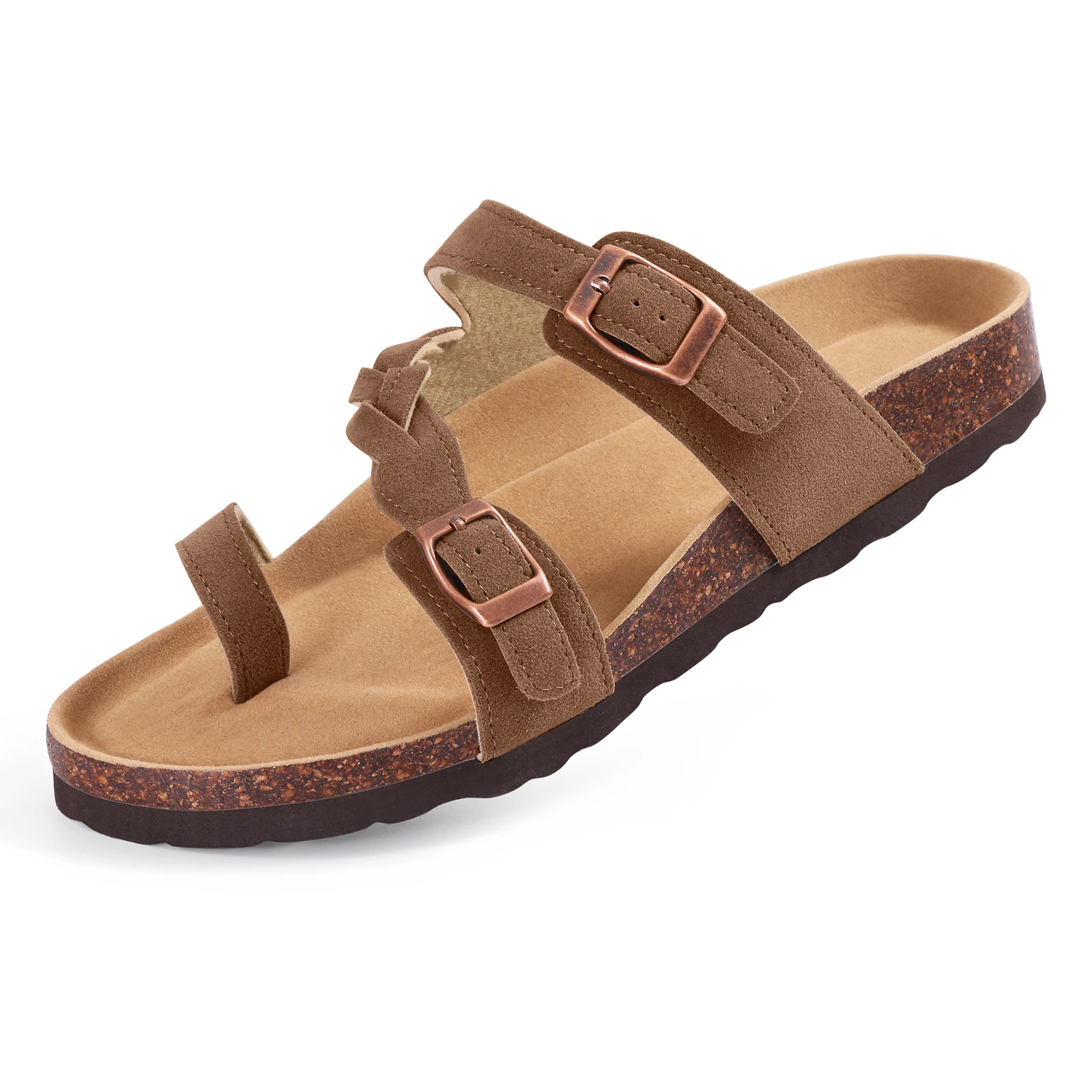 Shevalues Lässige Damen-Slipper, modische Outdoor-Sandalen, flache Kork-Slides, rutschfeste Damen-Sandalen mit verstellbarer Schnalle – Detail 25