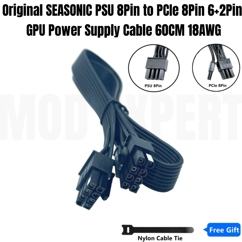 Фото Оригинальный SEASONIC CORE GC-650, GC-550 PSU 8Pin к PCIe 8Pin 6 + 2P GPU Кабель питания для серии GC 80 + золотой полумодульный блок питания №1