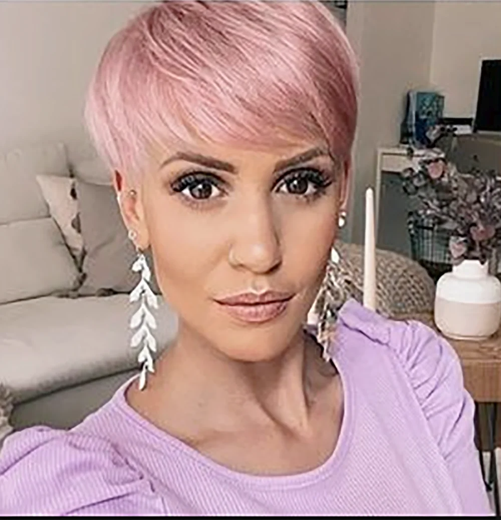 

Nicelatus Natural Synthetic Pink Wig Short Hairstyles Wigs for Black Women Short Pixie Cut Wigs with Bangs Nice Wigs Pink Wig