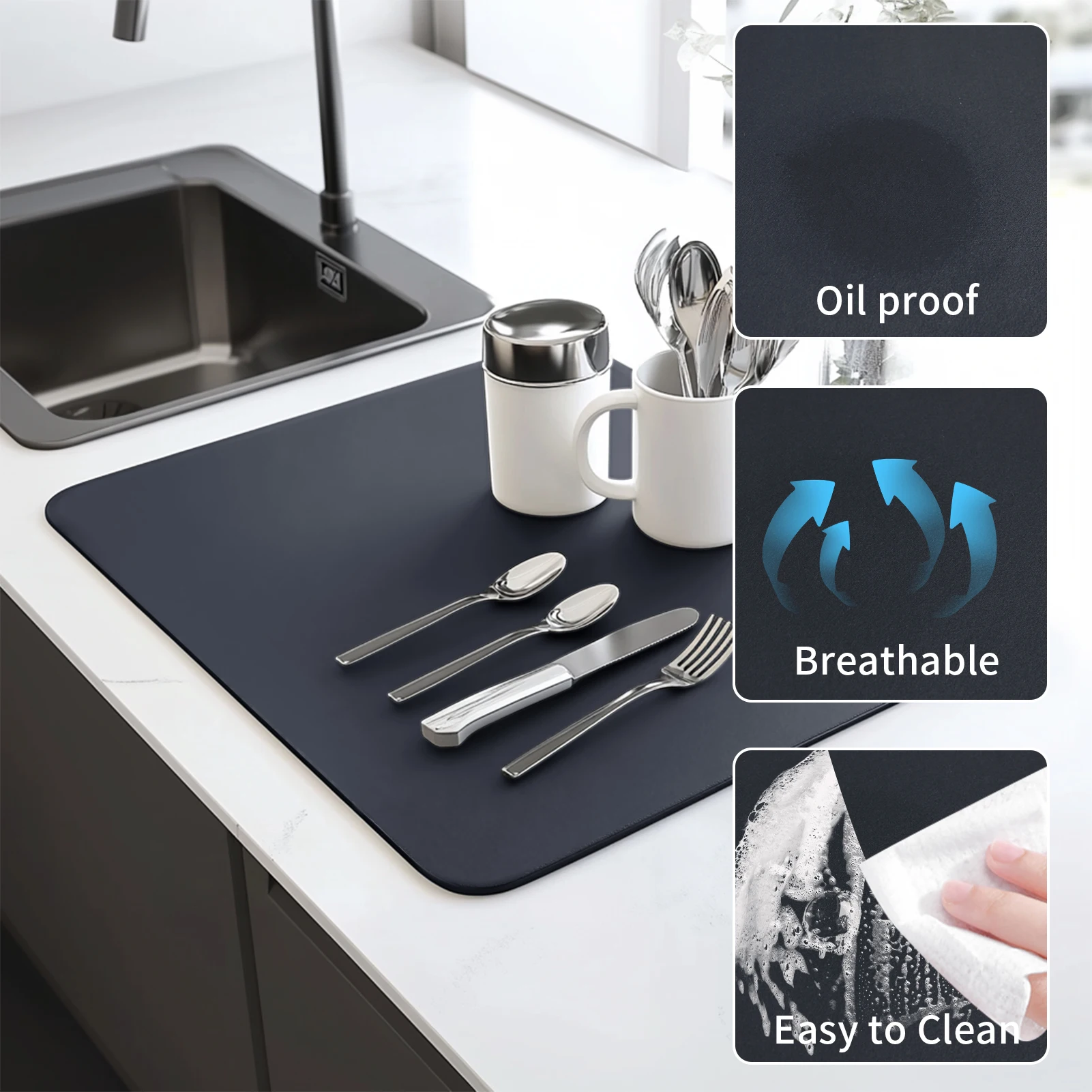 Super Absorbent Large Kitchen Absorbent Mat Antiskid Draining Coffee Dish Drying Mat Quick Dry Bathroom Drain Pad Tableware Mat 2