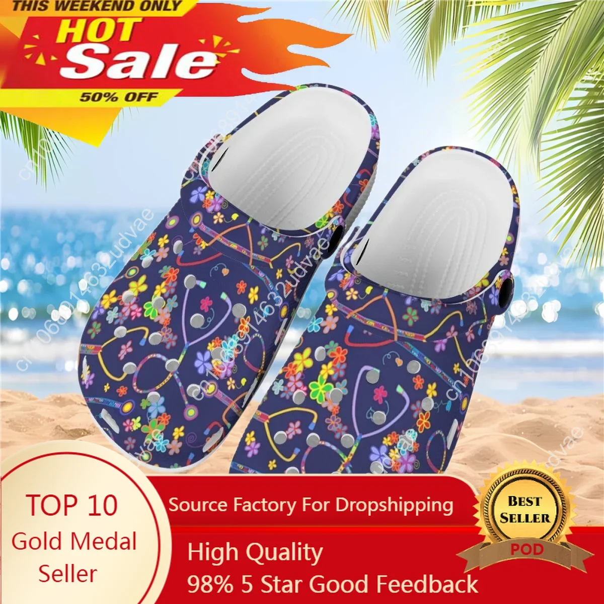 

Nursing Clogs Hospital Medical Printed Women Flats Lightweight Bedroom Slippers Outdoor Walking Hole Sandals Gifts