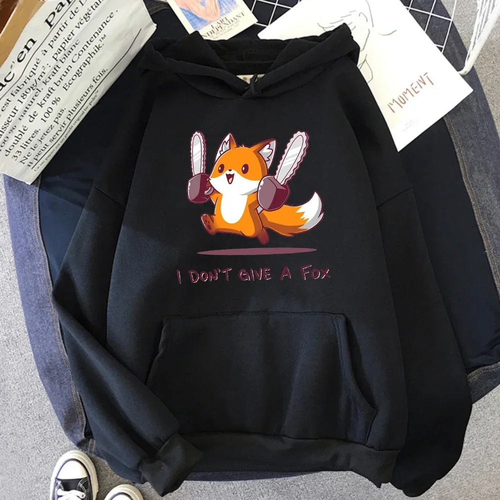 

I Don't Give A Fox Cute Animal Kawaii Hoodie Women Loose Fleece Pullover Hip Hop Hoodies Streetwear Cartoon Hooded Sweatshirts