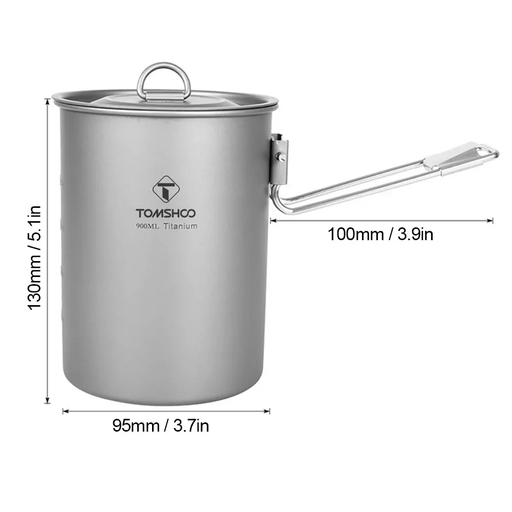Tomshoo 900ml Titanium Pot W Lid Folding Handle Portable Cookware Outdoor Camping Hiking Picnic Water Rice Food Bowl Cup Bottle