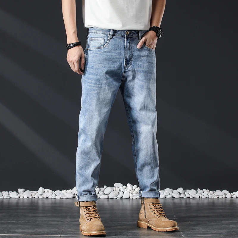2024 new influx of high-end retro nostalgia men's jeans spring and summer blue stretch casual loose straight jeans pants