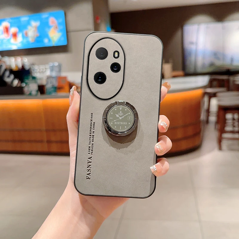 Honor90 90lite Honor100 Luxury SheepSkin Leather Ring Holder Phone Case On For Huawei honor 90 Lite 5G 100 Pro Back Cover 100pro