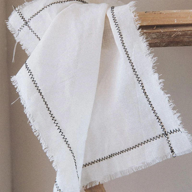 

Linen Dinner Napkins Set of 4 Natural Fabric & Chic Fringe 50x33cm with Embroidered Handcrafted Washable for Everyday Use TJ7629