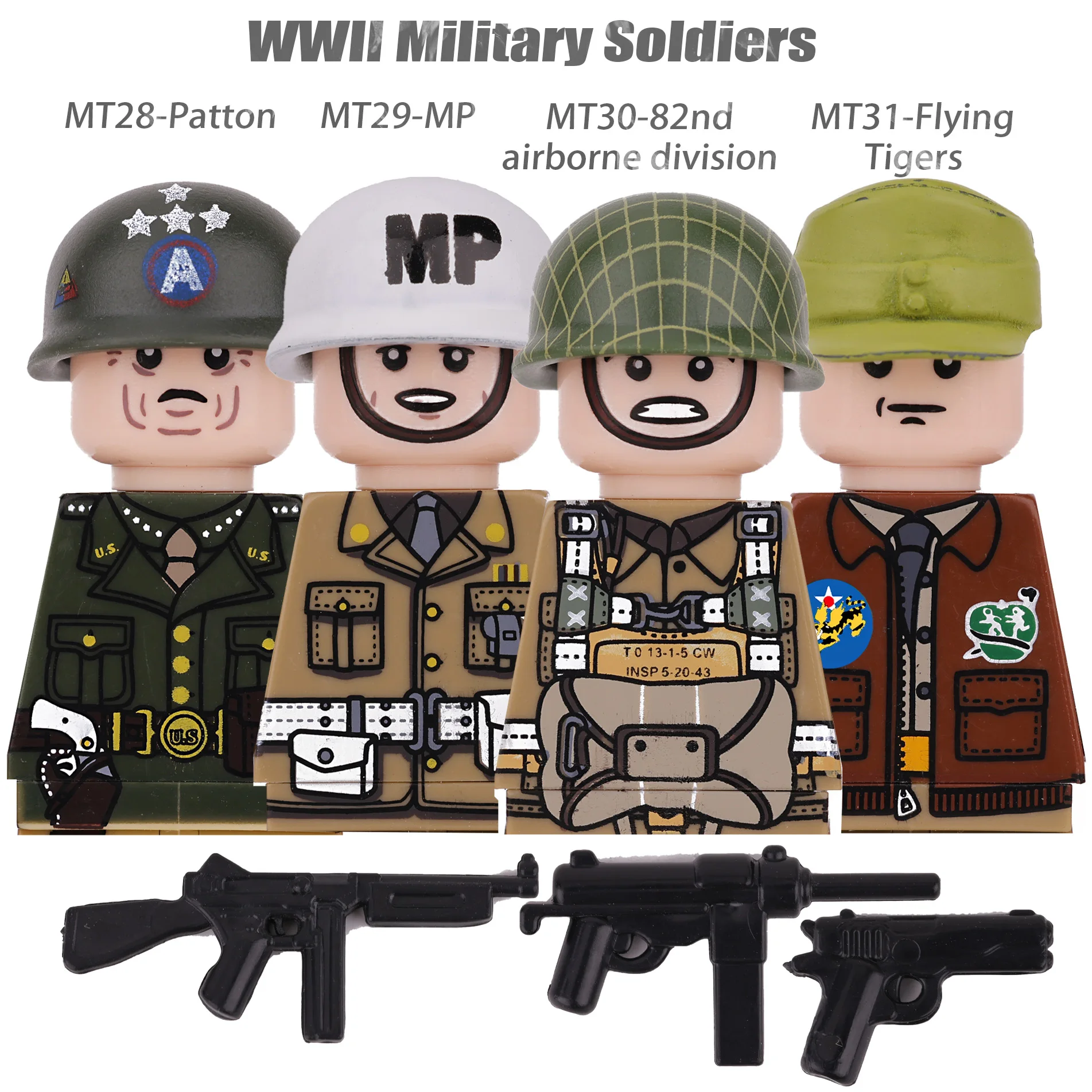 WW2 Military Camouflage Soldiers Building Set with Weapons and Helmets
