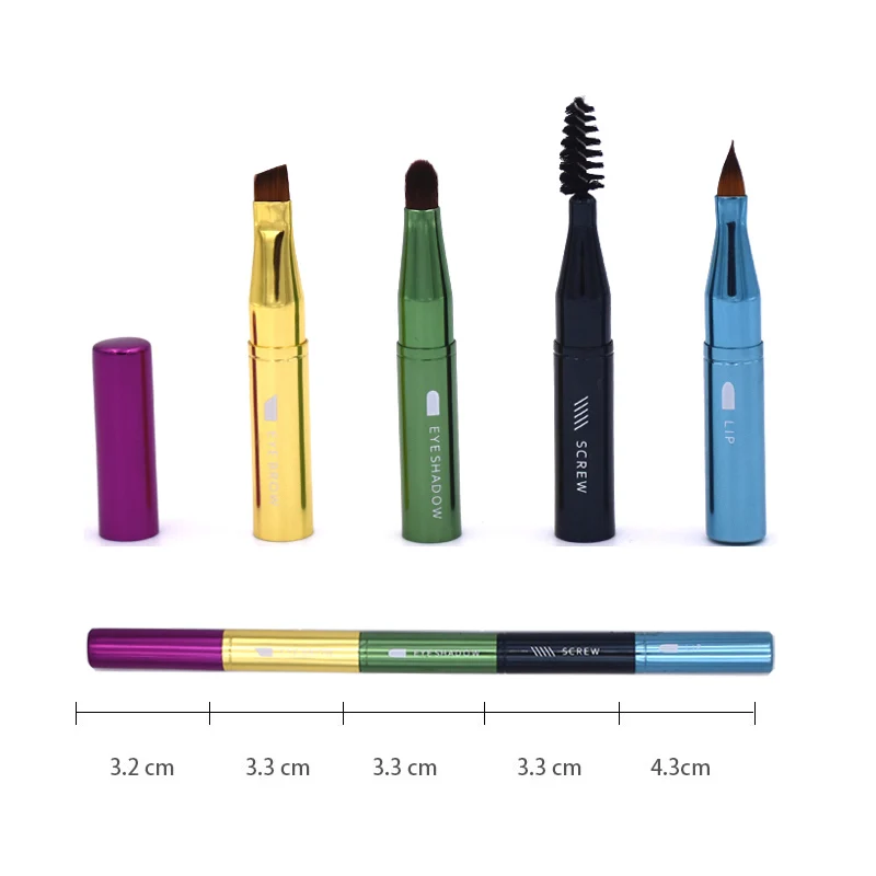 4 In 1 Multifunctional Makeup Brush Eyebrow Lip Eyelash Eye Shadow Professional Cosmetic Brush Metal Colorful