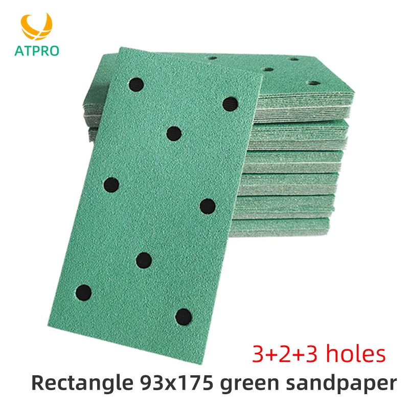 

Зеленая прямоугольная наждачная бумага 93x175 мм, флокирующаяся самоклеящаяся пылеотталкивающая абразивная автомобильная краска, абразивная наждачная бумага 80-400grit