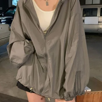 Fashion Women’s Solid Colors Long Sleeve Windbreaker Jacket Outdoor Jackets Hooded Raincoat Windproof Coat Outwear