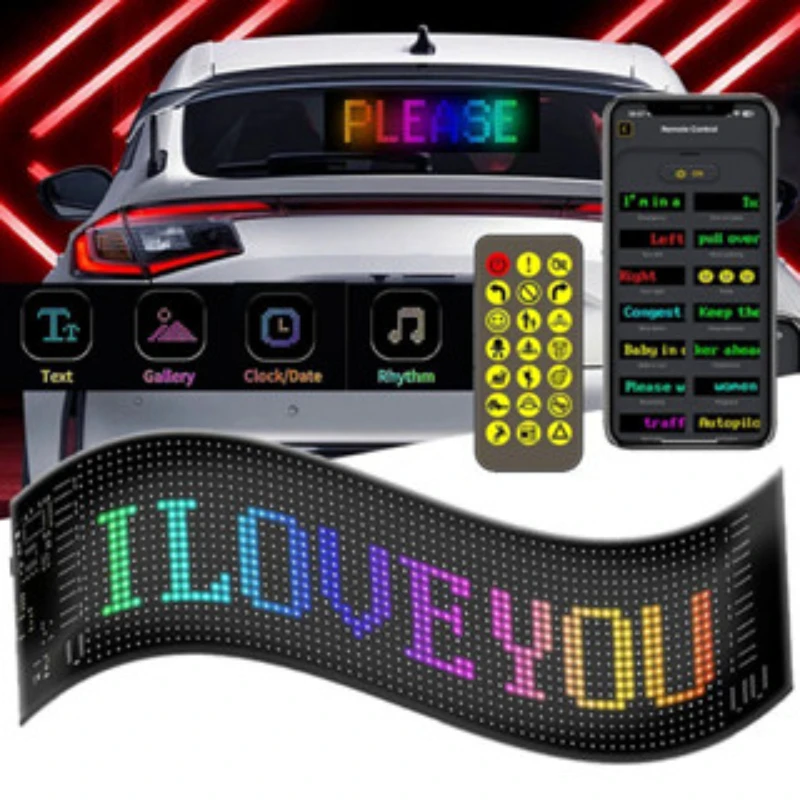 LED Message Board Car LED Matrix Pixel Panel Remote Bluetooth APP Control DIY Graffiti Scrolling Text Board Windshield Advertising Screen LED Display Board LED Advertising Box