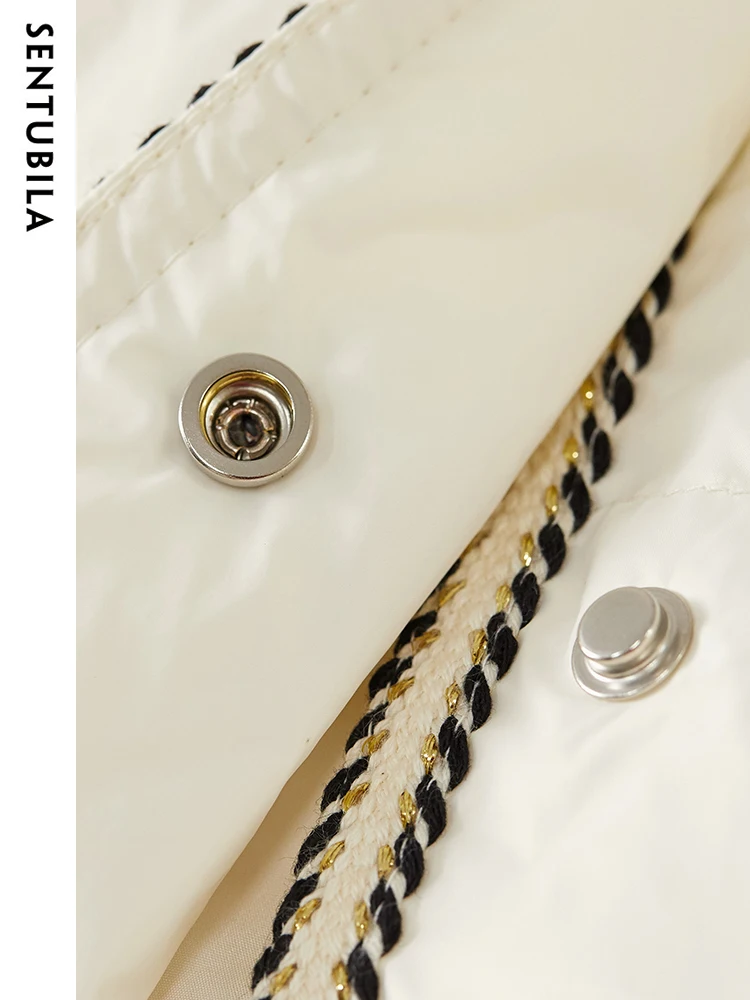 SENTUBILA Women's Crew Neck Mid Length Down Jacket 2023 Winter White Duck Down Coat Windproof Warm Puffer Jackets Top W34Y49573