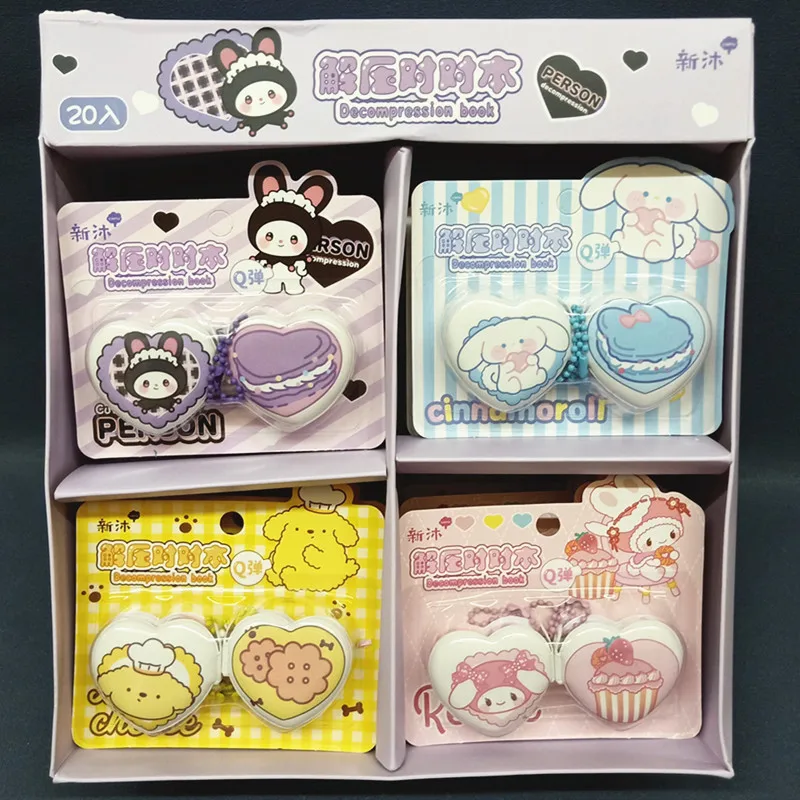 

20pcs Sanrio Notebook Kuromi My Melody Cinnamoroll Heart Shaped Decompression Mini Diarybook Memo Stationary Wholesale
