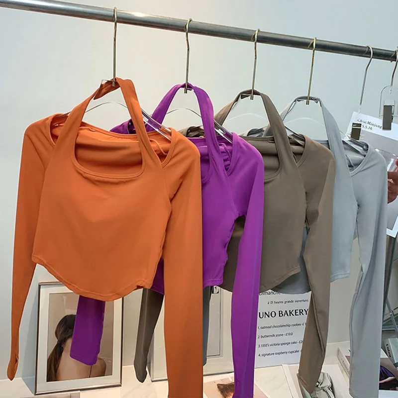 Yoga Top Yoga Shirt Sports Shirt Inside Padding Long Sleeve Yoga Clothes for Women Training Running Sexy Elastic Sports Blouses