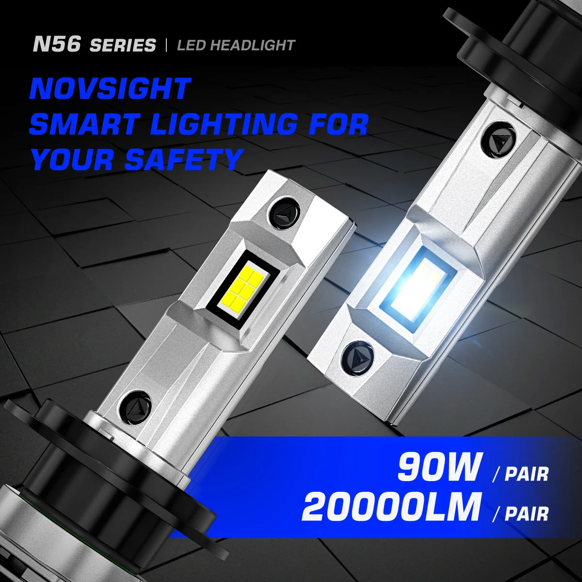 Фото NOVSIGHT N56 H7 супер яркие лампы H4 светодиодный H11 H8 H9 9005 HB3 9006 HB4 H1 90W 20000LM 6500K Canbus мини размер автомобильных фар №2