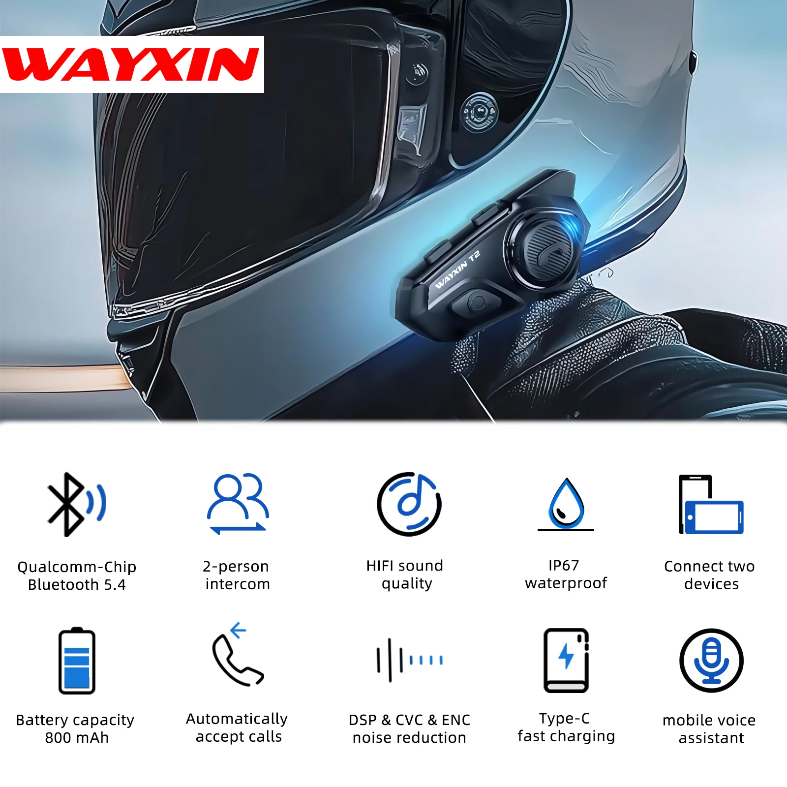 Wayxin T2 Motorcycle Helmet Bluetooth Headset Intercom 4 Riders_voghion.com