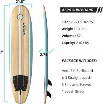 7ft Soft Top Foam Beginner Surfboard for Adults and Kids Perfect Longboard for Surfing Beach Fun and Water Sports Lightweight 5