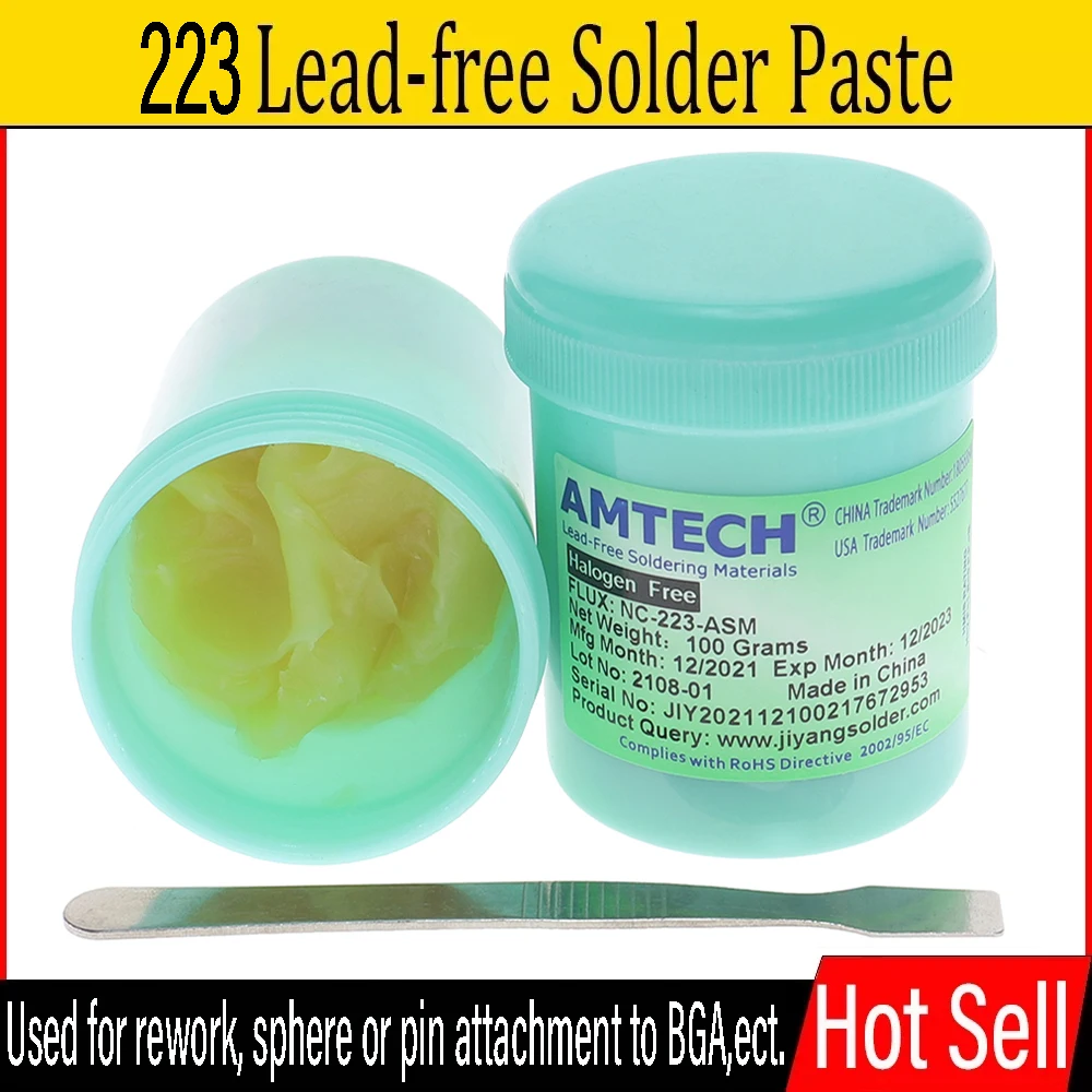 Original AMTECH NC-223-ASM BGA PCB No-Clean Tin Solder Paste Welding Advanced Oil Flux Grease 223 100g Soldering Repair Paste original amtech nc 559 asm 100g solder flux paste for smt bga reballing soldering welding repair tools no clean