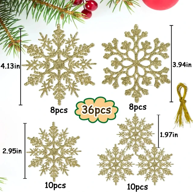 36pcs Christmas White Snowflake Ornaments Plastic Glitter Snow