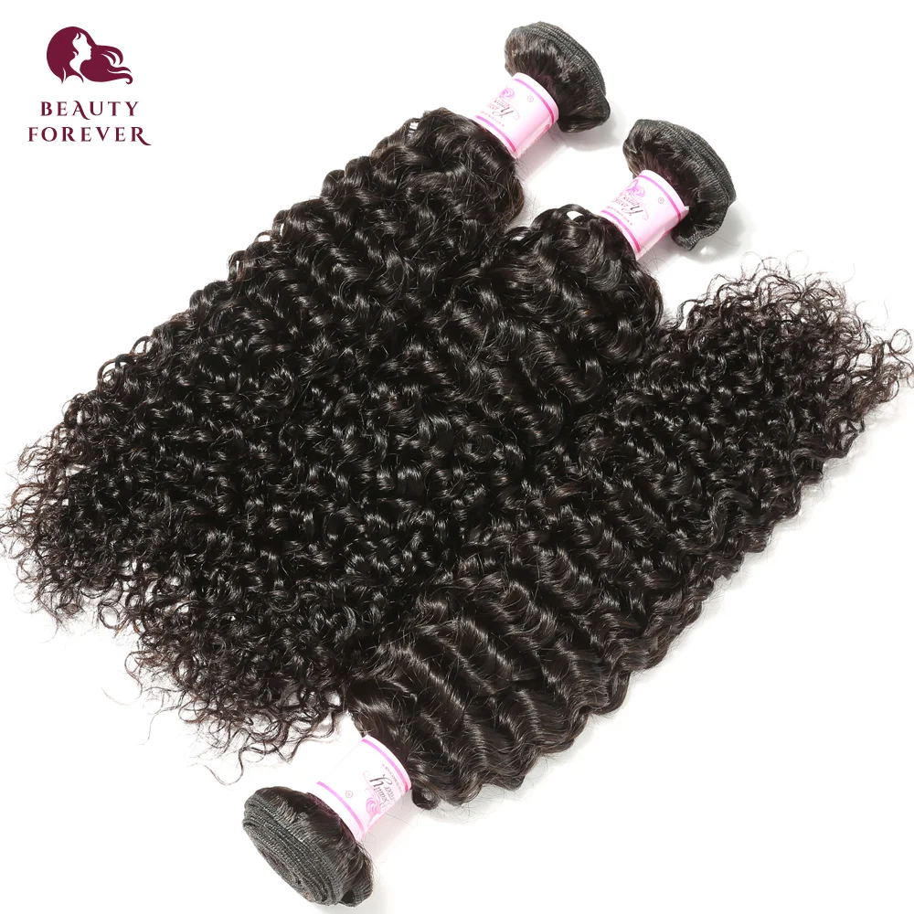 BEAUTY FOREVER Peruvian Hair Curly Weft 4 Bundles Natural Color 100% Virgin Human Hair Weaves 8-26 inch