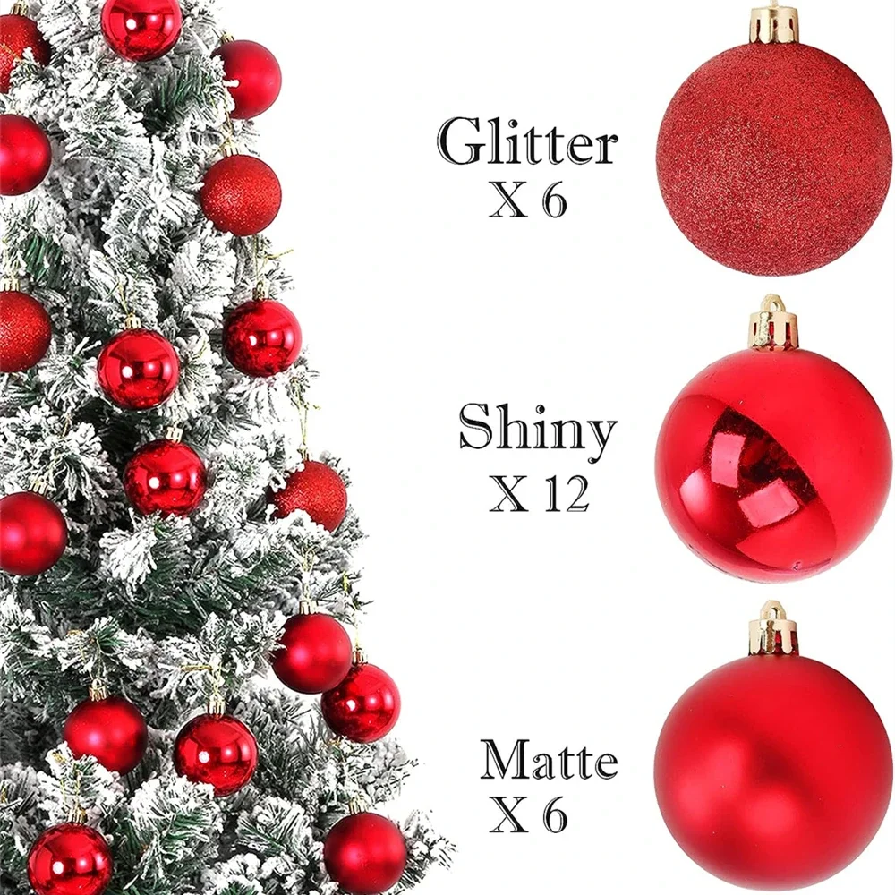 24Pcs Christmas Balls Ornaments for Xmas Tree Mini Shatterproof  Multiple Colour Hanging Ball Holiday Party Decoration