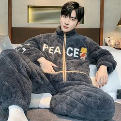 3-layer Super Thicken Coral Fleece Warm Winter Sleepwear Skin-friendly Soft Men's Pajamas for Sleeping Trendy Plaid Pyjama Homme