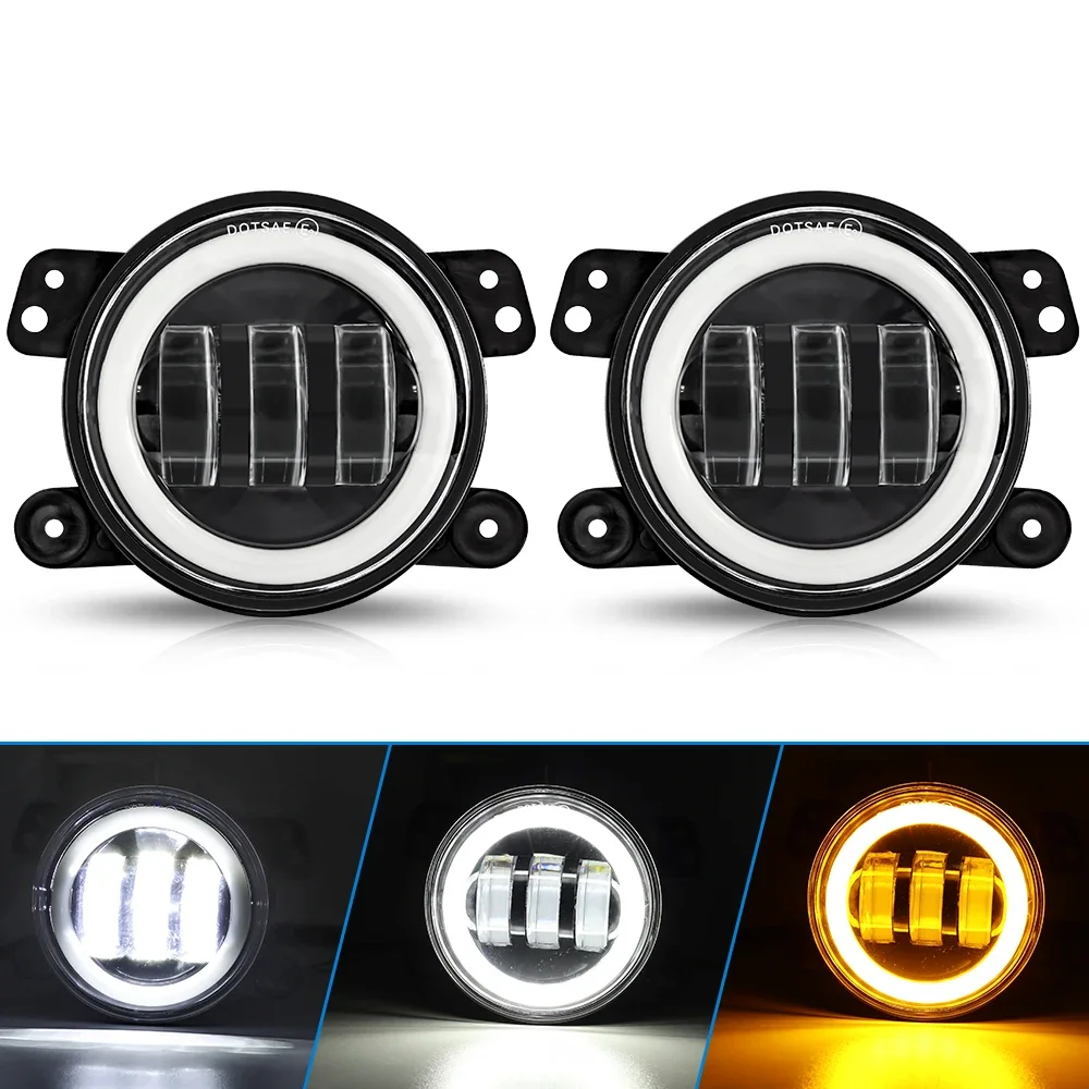 

4 Inch LED Fog Lights Compatible For Jeep Wrangler JK TJ LJ Dodge Chrysler Front Bumper Driving Offroad Foglights