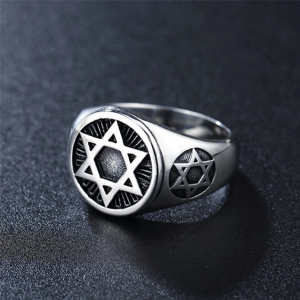 Vintage Punk Star of David 316L Stainless Steel Ring for Men Biker Rings Fashion Jewelry Gift stainless steel ring finger ring