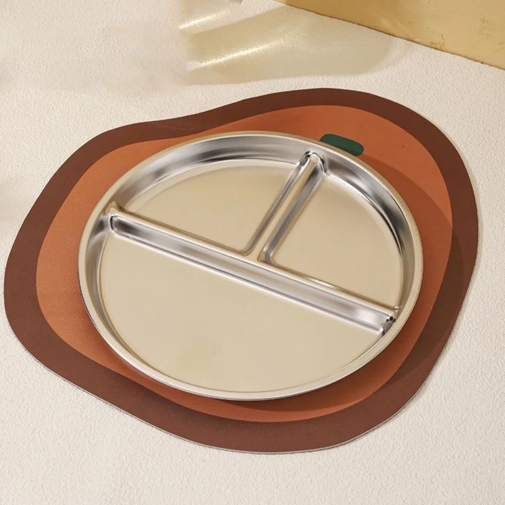 304 Stainless Steel Portion Control Plates Round Reusable Divided Plates 9" inch Salad Barbecue Plate for Adults Kids