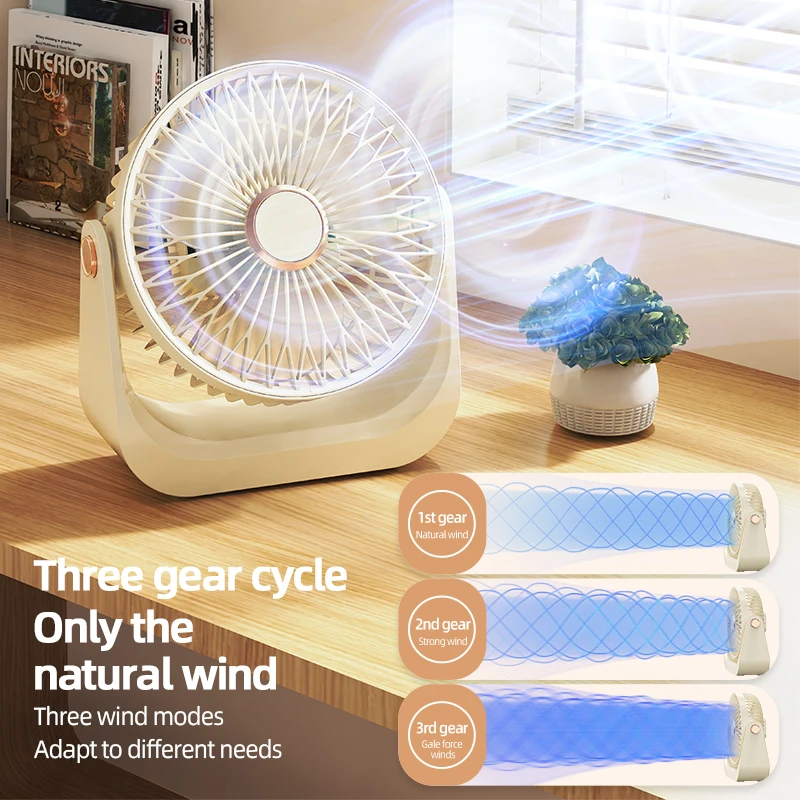 Portable Quiet Desk Fan with Three Speeds and 90° Adjustable Cool Airflow – USB Rechargeable Fan