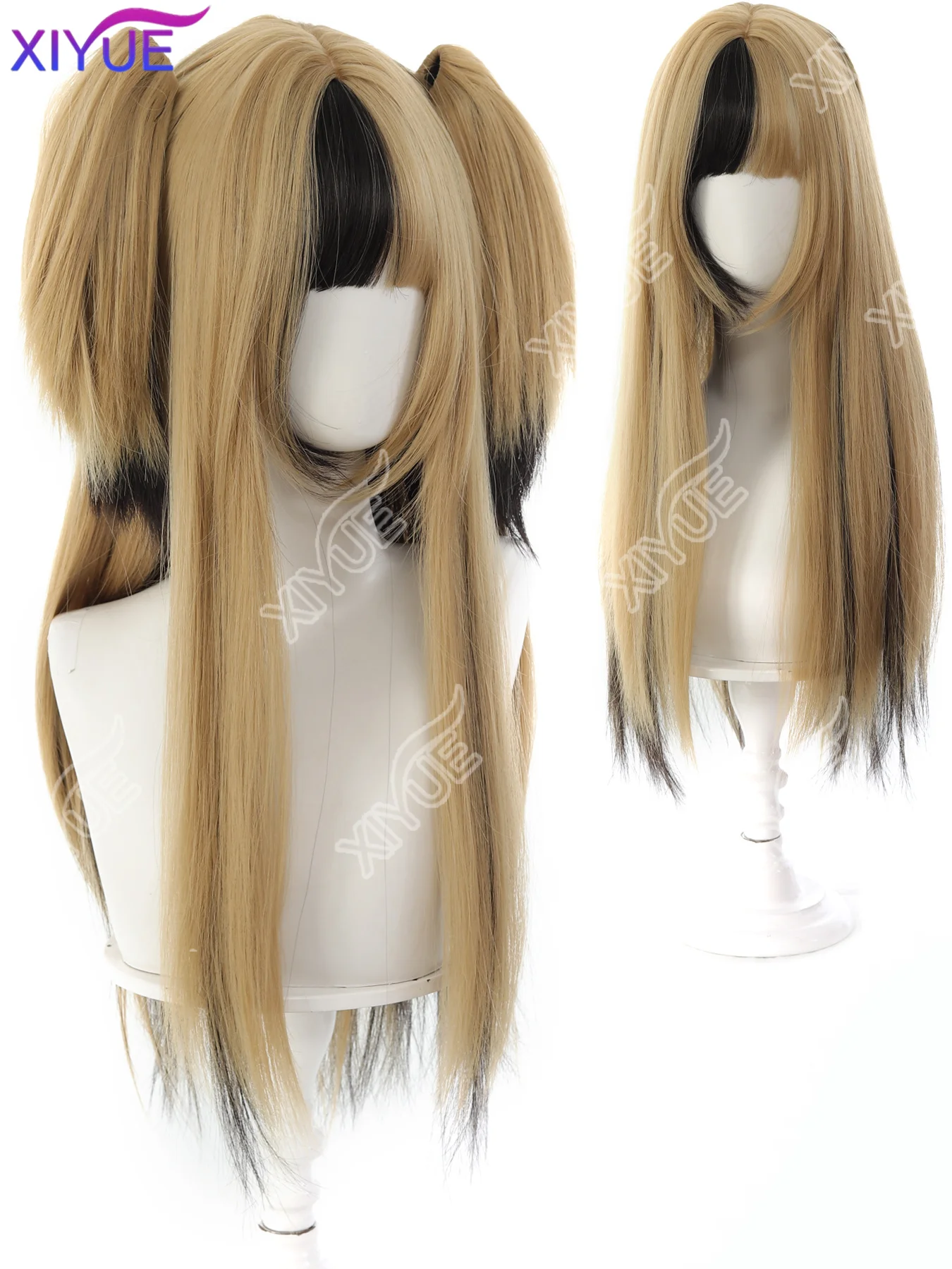 XIYUE for Girl Long Hair Gold Black Highlights A Iche Subculture for Ashion Cosplay A Sweet and Cool Gir Headband Synthetic Wigs