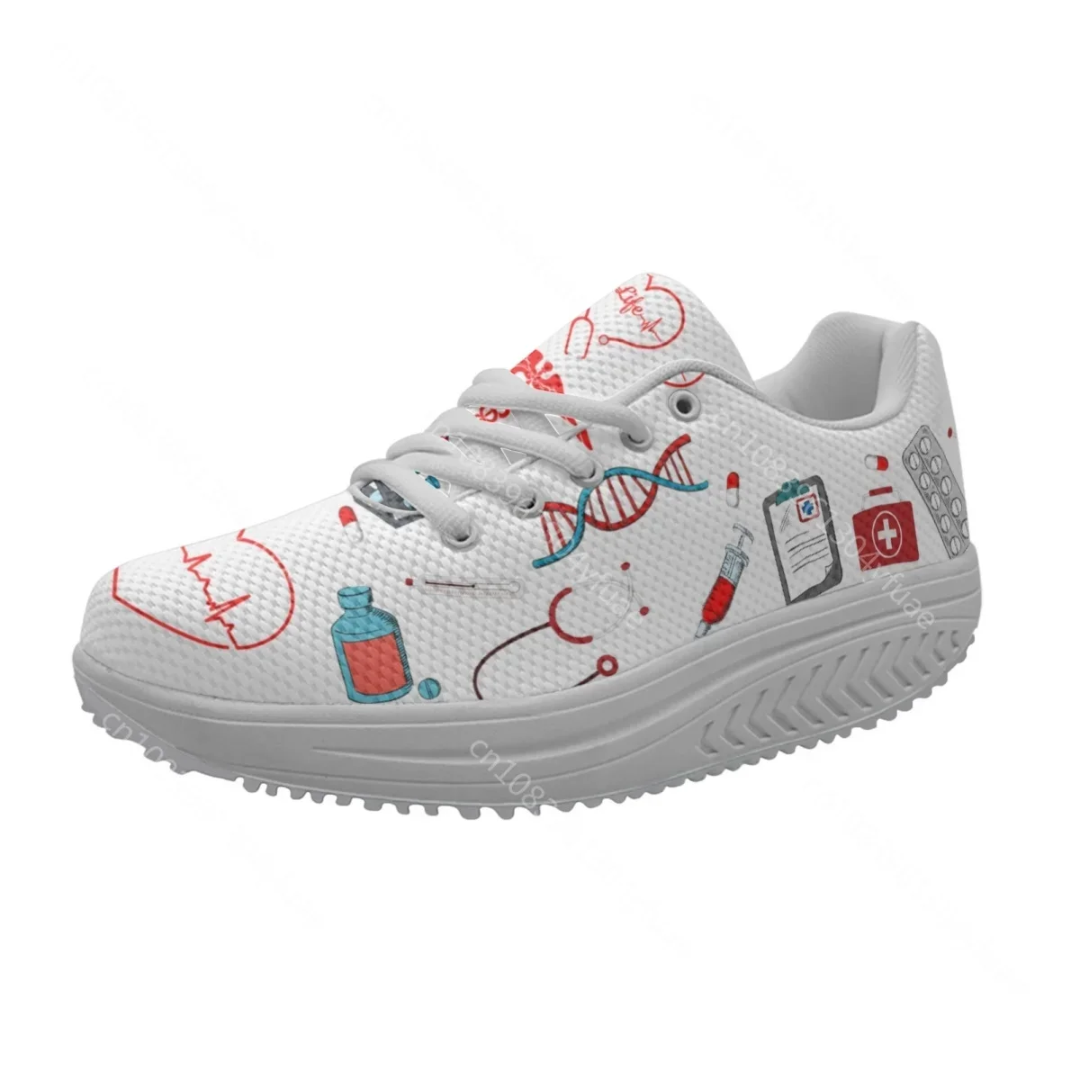 Lightweight Lace-up Platform Sneakers Medical Tool Pattern Outdoor Mesh Swing Shoes For Women Thick Sole Nurse Shoes