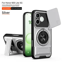 Durable Magnetic Ring Stand Armor Phone Case with Lens Protection for Honor 600 Lite (Silver)